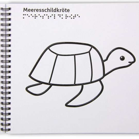 Aufgeschlagenes Ringbuch mit Schildkröte zum Ausmalen
