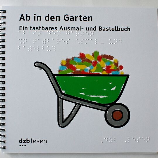 Ausmalbuch mit Ringbindung, Titelbild mit einer Schubkarre