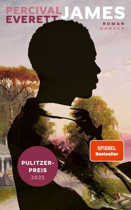 Cover "James" von Parcival Everett (Illustration: Scherenschnitt eines Schwarzen, dahinter Baumlandschaft)